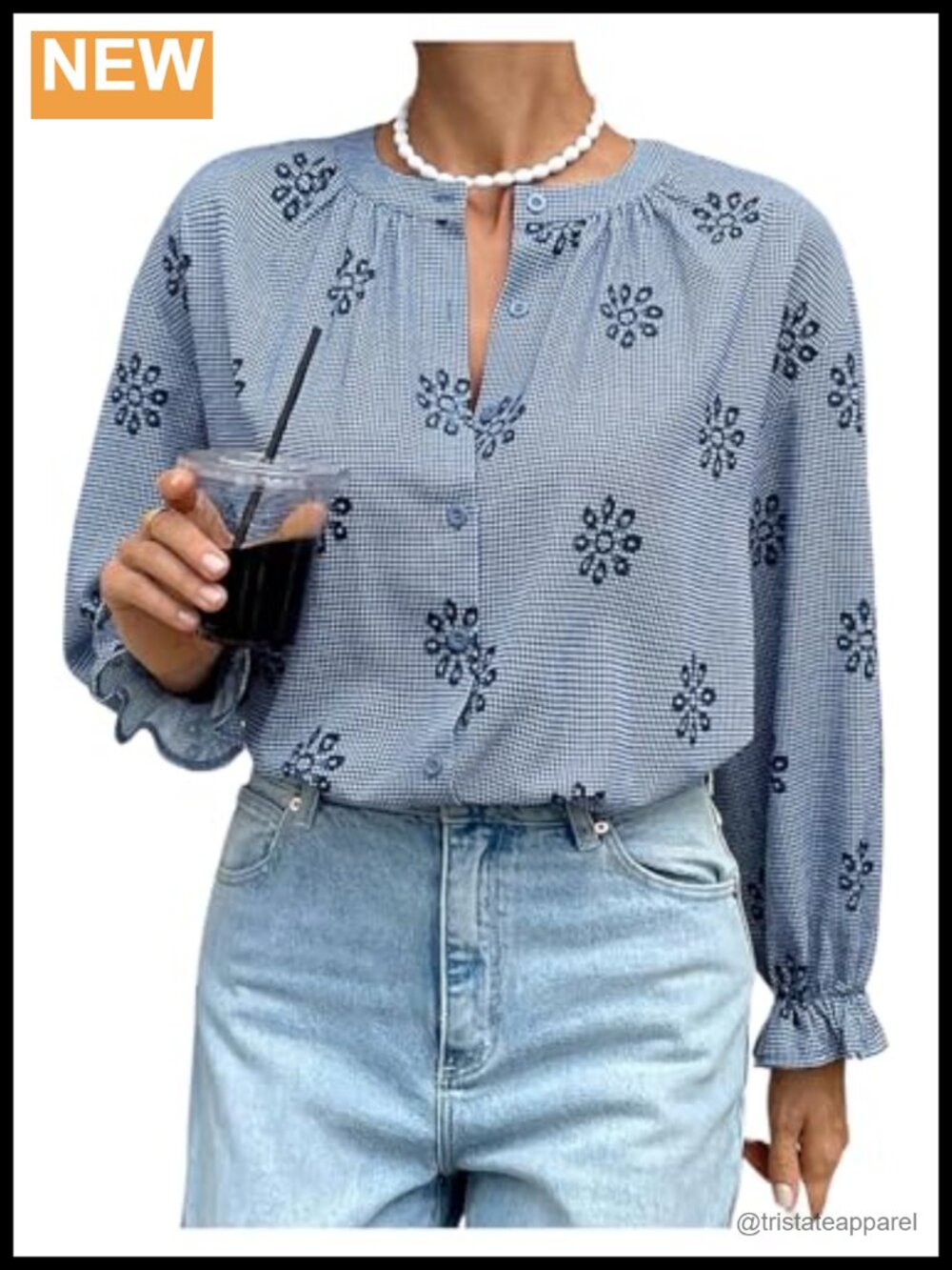 Women's Boho Peasant Blouse Floral Embroidered Checkered 100% Polyester